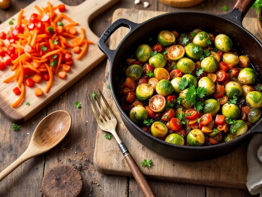 Coles de Bruselas Salteadas con Tomate Sabroso