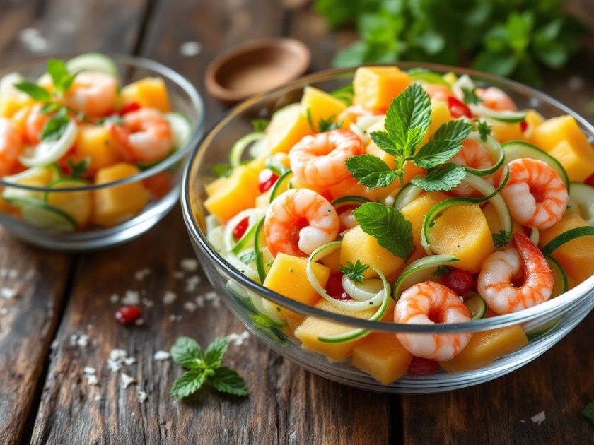 Ensalada de Melón, Pepino y Gambas Frescas