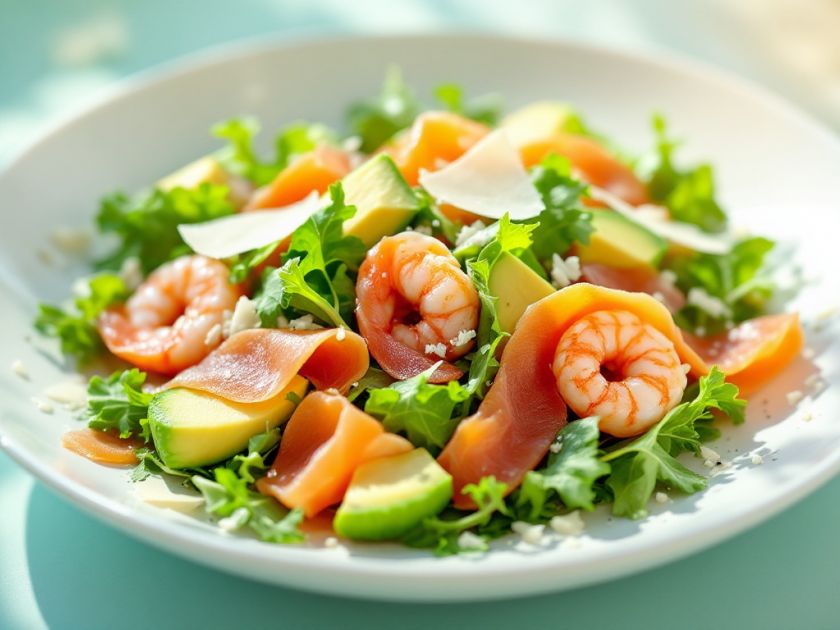 Ensalada Tierra y Mar con Gambas y Salmón Ahumado