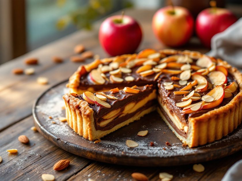 Tarta deliciosa de manzana, Nutella y almendras tostadas