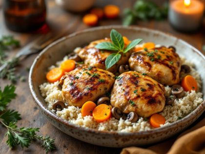 Cocinas De Pollo Sabrosas Con Champiñones Y Mostaza