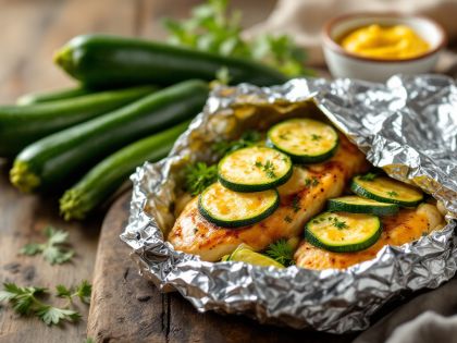 Papel de Pollo Sabroso con Calabacines