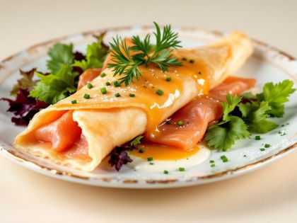 Saquitos de Crepas con Salmón Ahumado
