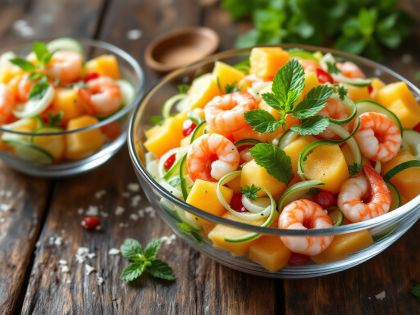 Ensalada de Melón, Pepino y Gambas Frescas