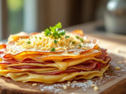 Pastel De Crepes De Jamón Y Bechamel Sabroso