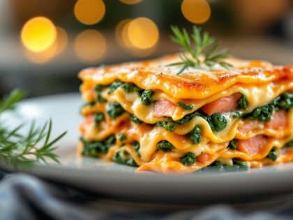 Lasaña de Salmón y Espinacas Sabrosas