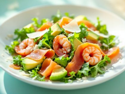 Ensalada Tierra y Mar con Gambas y Salmón Ahumado