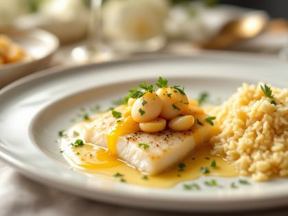 Filete de Lenguado con Fricassé de Vieiras con Miel