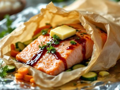 Salmón en Papillote con Verduras Frescas