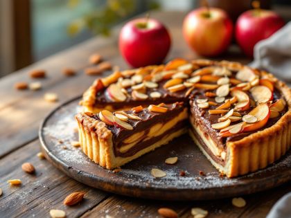 Tarta deliciosa de manzana, Nutella y almendras tostadas