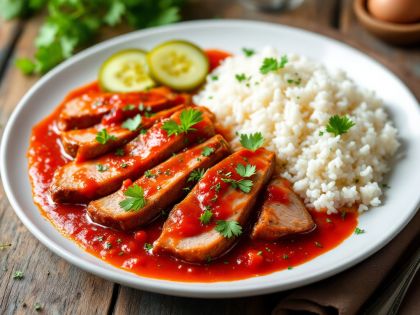 Lengua de cerdo a la salsa de tomate y pepinillos