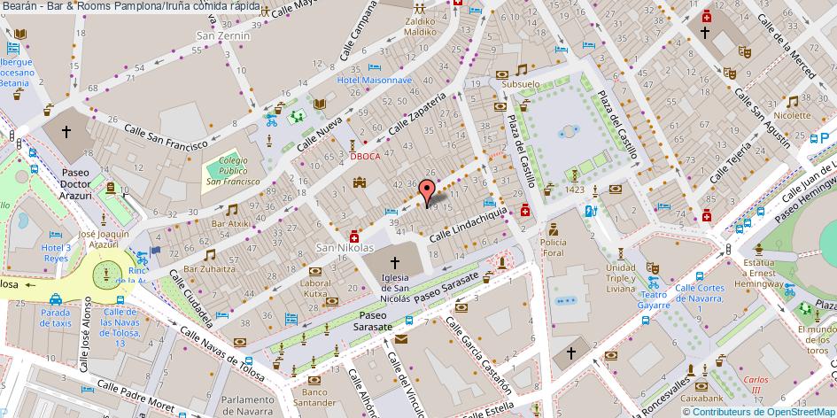 mapa Bearán - Bar & Rooms comida rápida Pamplona/Iruña