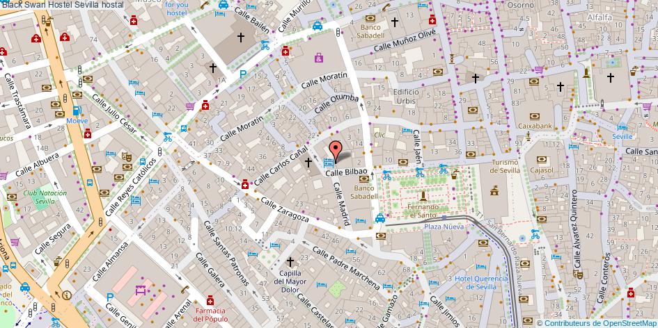 mapa Black Swan Hostel hostal Sevilla