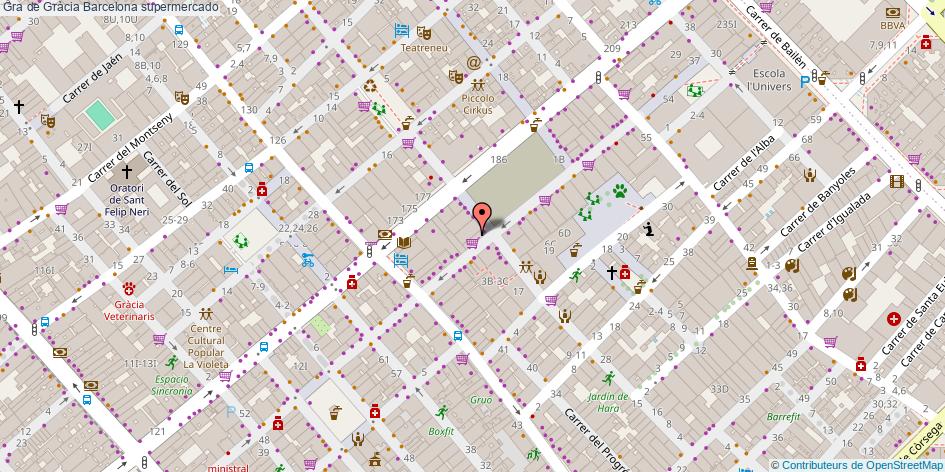 mapa Gra de Gràcia supermercado Barcelona