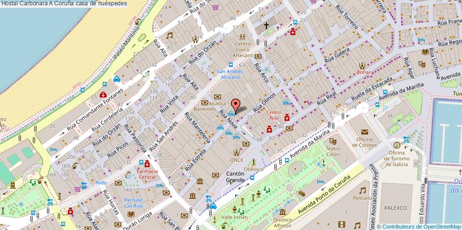 mapa Hostal Carbonara casa de huéspedes A Coruña