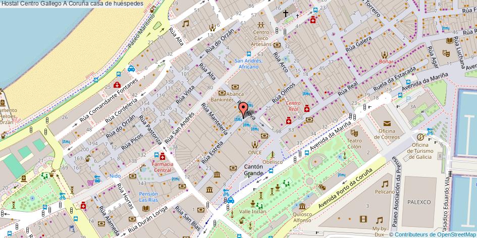 mapa Hostal Centro Gallego casa de huéspedes A Coruña