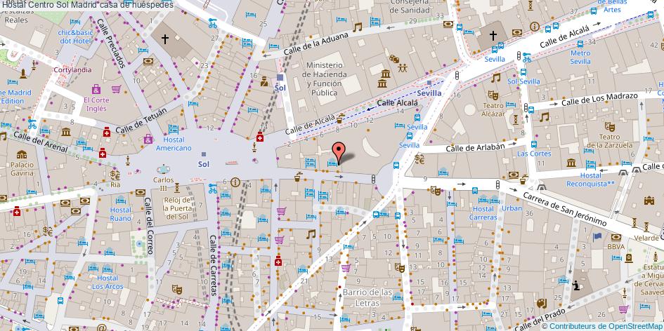 mapa Hostal Centro Sol casa de huéspedes Madrid