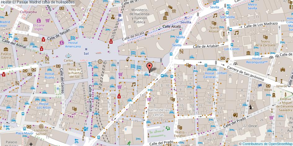 mapa Hostal El Pasaje casa de huéspedes Madrid