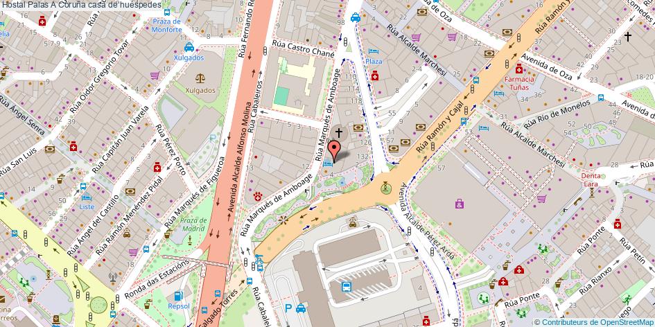 mapa Hostal Palas casa de huéspedes A Coruña