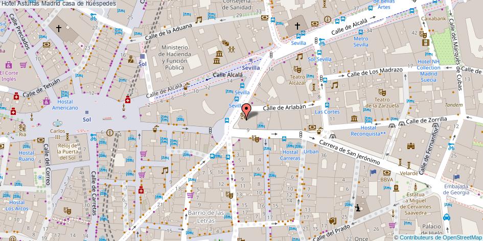 mapa Hotel Asturias casa de huéspedes Madrid