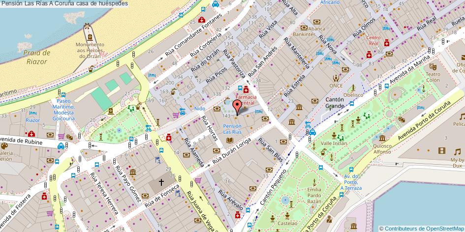 mapa Pensión Las Rías casa de huéspedes A Coruña