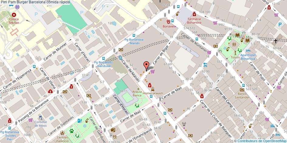 mapa Pim Pam Burger comida rápida Barcelona