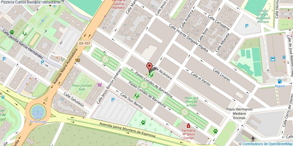 mapa Pizzeria Carlos restaurante Badajoz