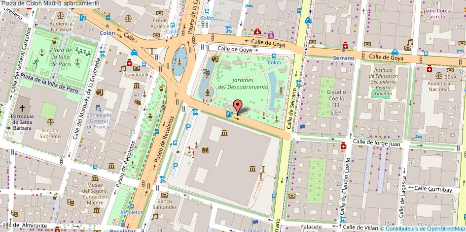 mapa Plaza de Colón aparcamiento Madrid