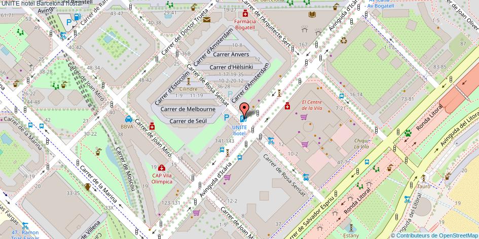 mapa UNITE hotel hostal Barcelona
